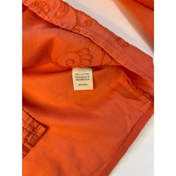J.Jill Pumpkin All-Over Embroider Button Up Collard Top Blouse Size Med  #4122 - Picture 4 of 10